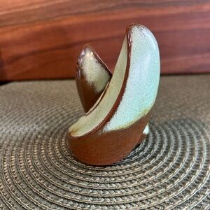 Vintage Frankoma Prairie Green & Bronze Lazybones Salt & Pepper Shaker 1990s EUC